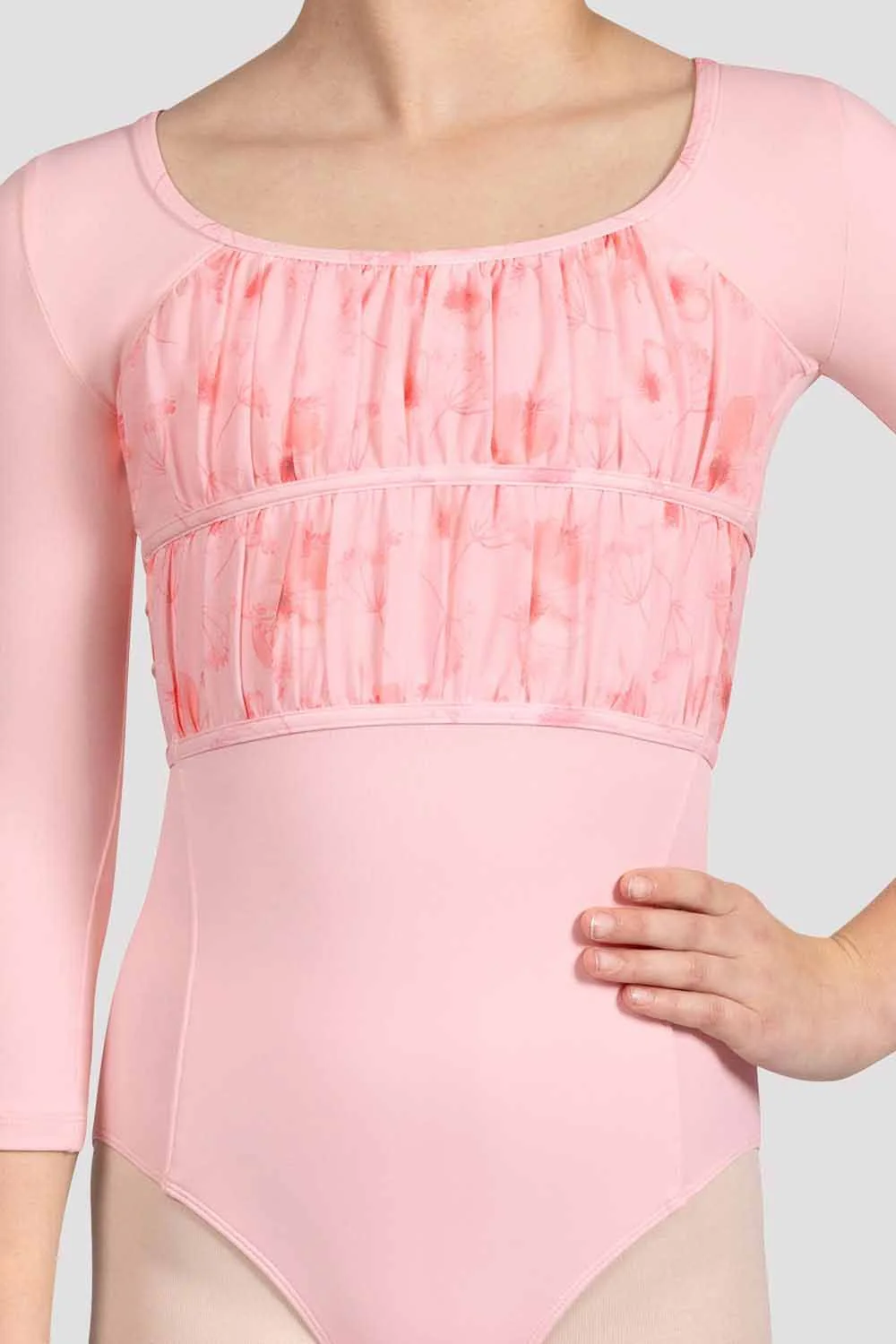 Girls Sophie Floral 3/4 Sleeve Leotard - Image 3