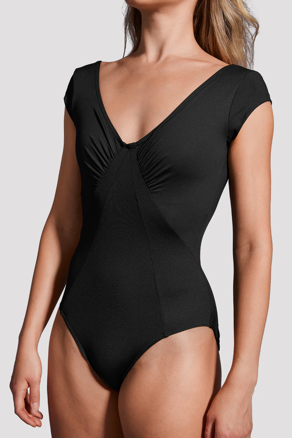 Ladies Mirella Black Label Ruched Cap Sleeve Leotard - Image 3