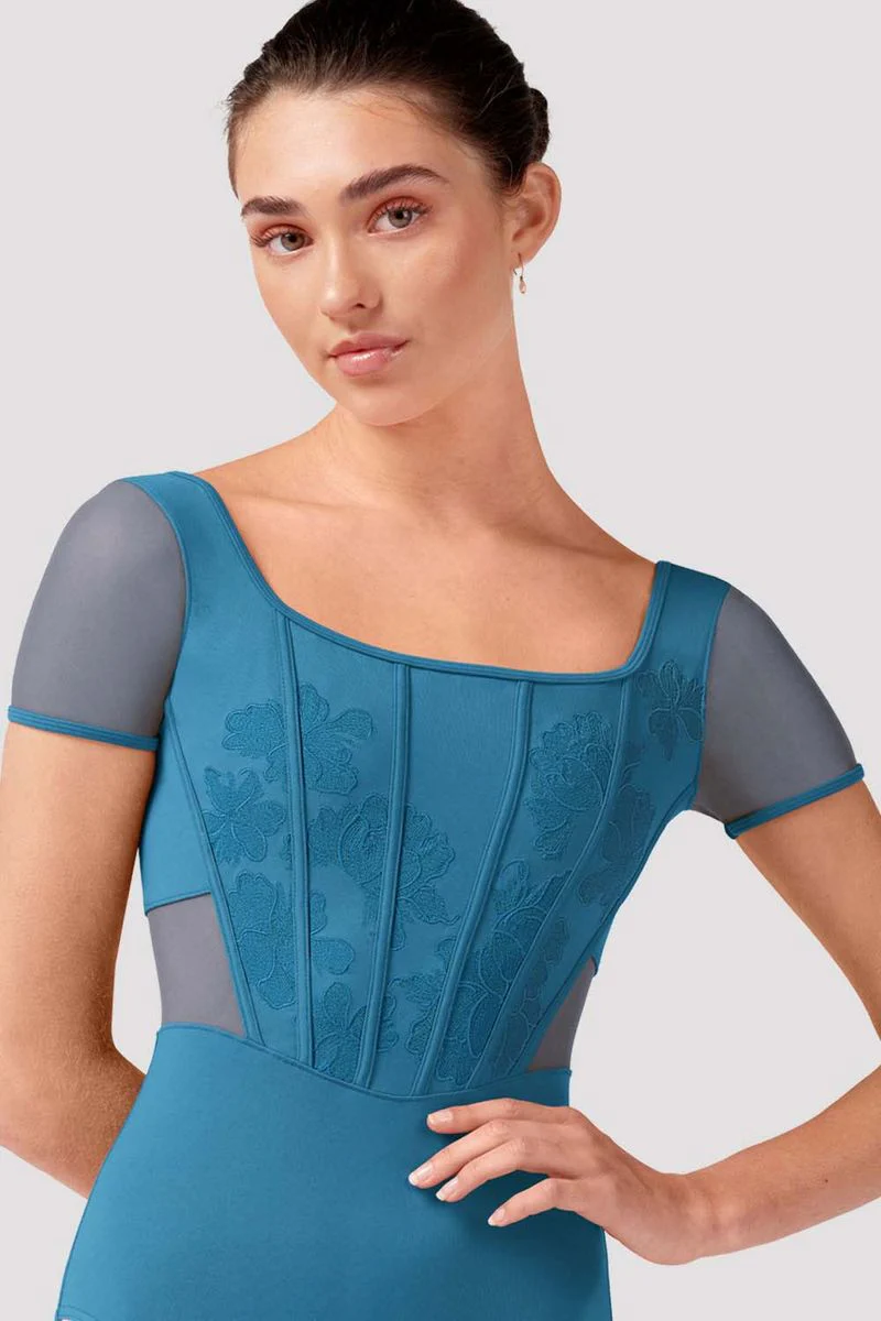Ladies Olivia Floral Cap Sleeve Leotard - Image 2
